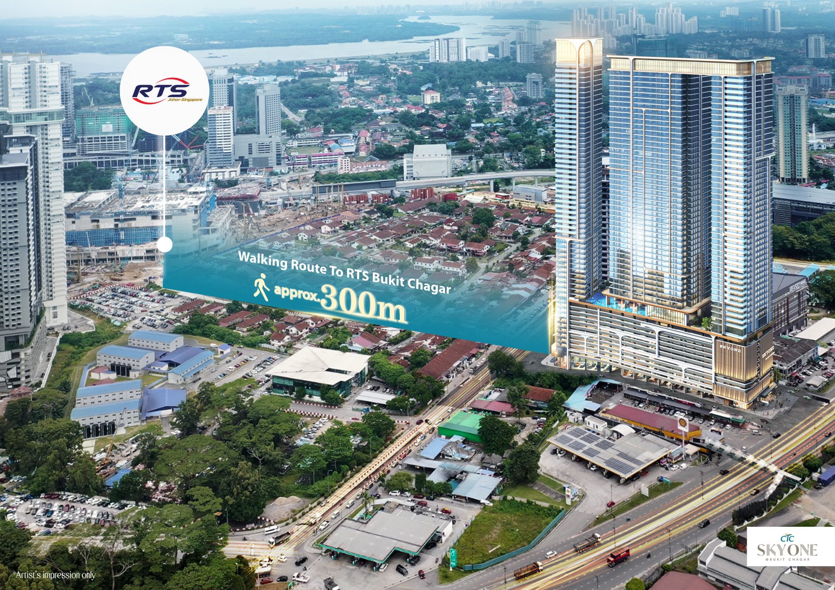 Aerial view — walking route to RTS Bukit Chagar